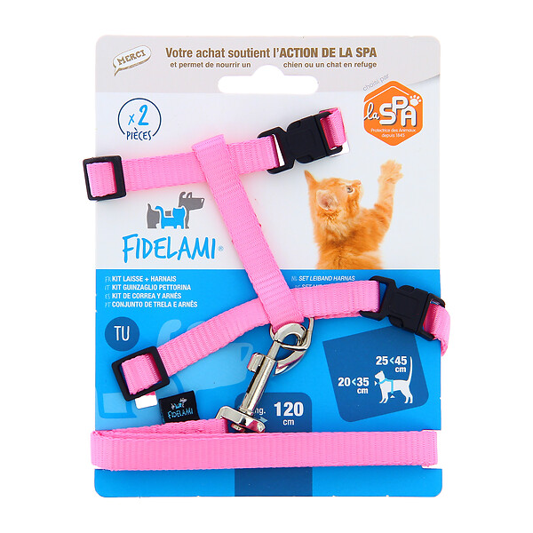 FIDELAMI - kit laisse harnais chat rose - large