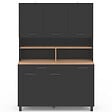 ID MARKET - Buffet de cuisine 120 cm CINA 6 portes + tiroir noir et plateaux façon hêtre - vignette