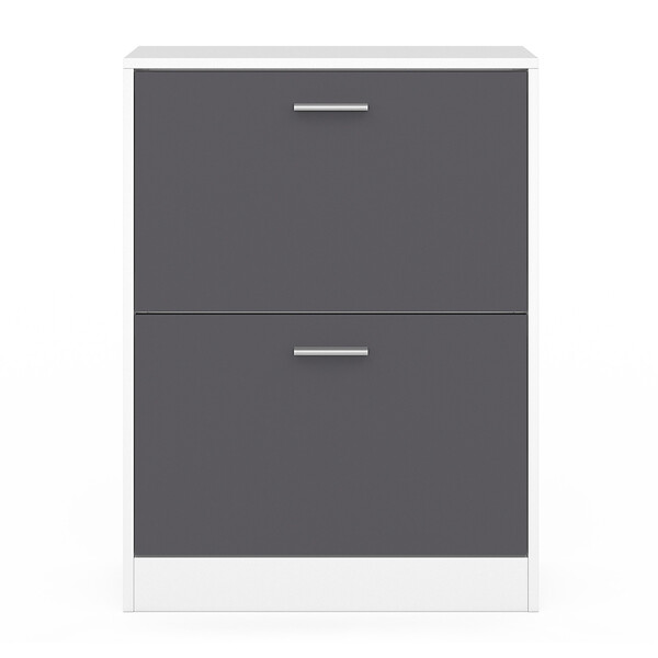 ID MARKET - Meuble à chaussures 12 paires KLARK blanc 2 portes grises - large