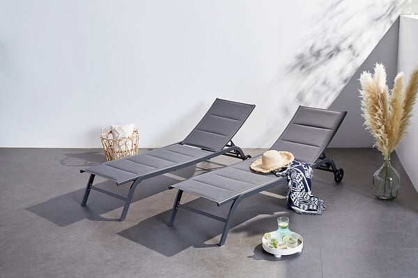 CONCEPT USINE - Lot de 2 transats aluminium gris foncé LISBOA - large