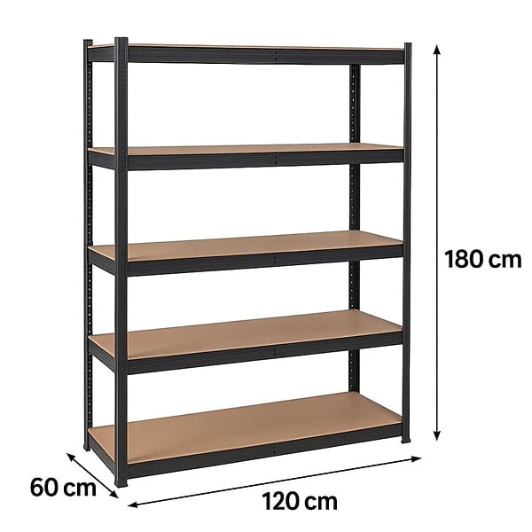 INTEC - Etagère de Rangement Noire 120 x 60cm x H180cm - Rayonnage en métal Haute qualité 5 Plateaux Charges lourdes 1500kg INTEC - large