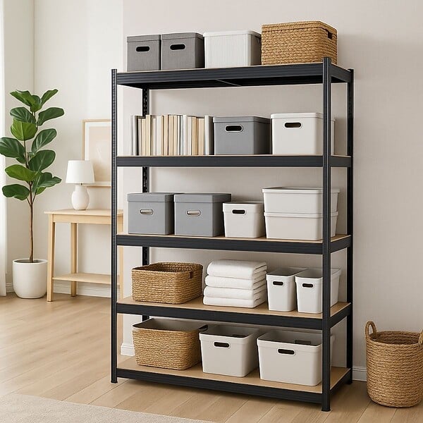 INTEC - Etagère de Rangement Noire 120 x 60cm x H180cm - Rayonnage en métal Haute qualité 5 Plateaux Charges lourdes 1500kg INTEC - large