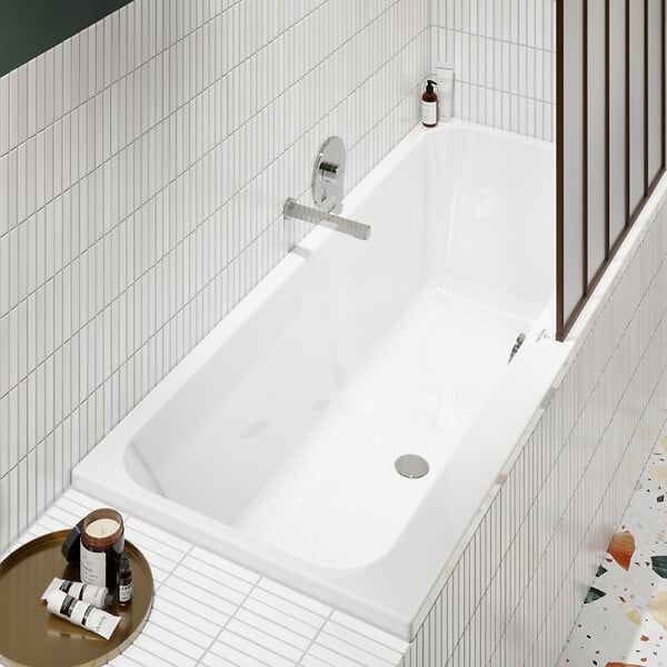 VILLEROY ET BOCH - Baignoire droite Architectura avec pieds 170 x 75 cm Blanc + Pare bain droite AURYS Mist 1 chromé - large