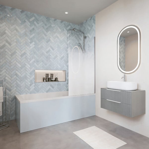 VILLEROY ET BOCH - Baignoire droite Architectura acrylique 140 x 70 cm  + Pare bain droite AURYS Mist 1 chromé - large