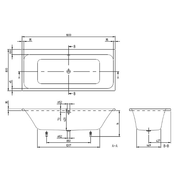 VILLEROY ET BOCH - Baignoire droite Architectura 180 x 80 cm Blanc + Pare bain droite AURYS Mist 1 chromé - large