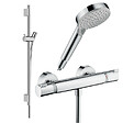 HANSGROHE - Pack mitigeur douche thermostatique Ecostat Comfort + Barre Unica S Puro + flexible + Pommeau Vernis Blend Vario chromé - vignette