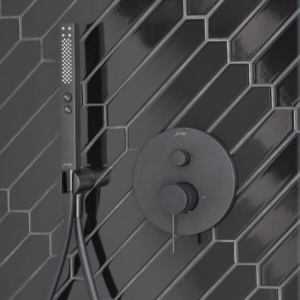 JACOB DELAFON - Pommeau de douche Shift+ carré 2 jets noir mat + flexible + support - large