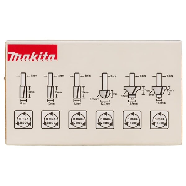 MAKITA - Coffret de 6 fraises MAKITA D-53540 pour défonceuse (queue 8mm) - large