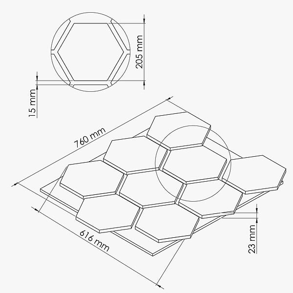 MON MARCHE DECO - Lot de 2 Panneaux Hexagonaux H. 76 cm L. 62 cm - Noyer Feutre Noir - large