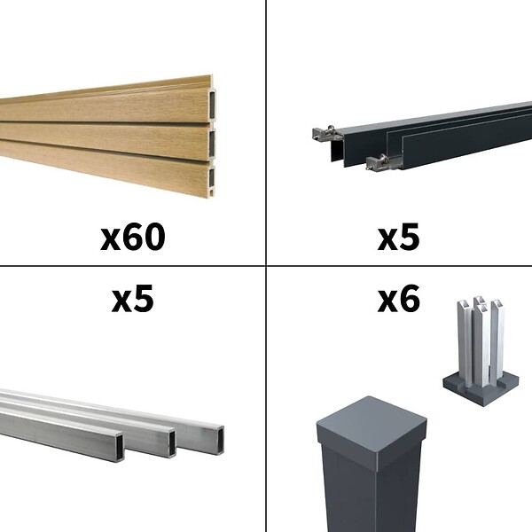 DECKLINEA - Kit clôture composite poteau sur platines - SANTOS Cèdre H-1,8m - large