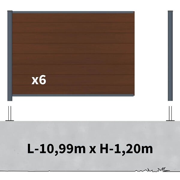 DECKLINEA - Kit clôture composite sur muret poteau sur platines - CRUZ Ipé H-1,2m - large