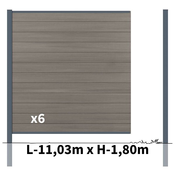 DECKLINEA - Kit clôture composite poteau à sceller - CRUZ Argent H-1,8m - large