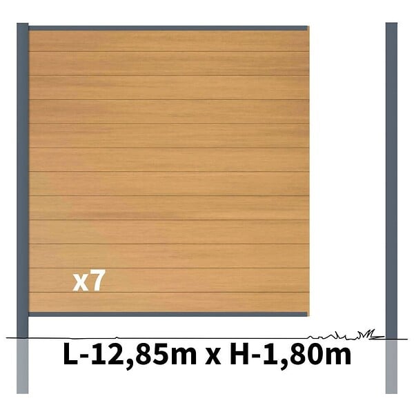 DECKLINEA - Kit clôture composite poteau à sceller - CRUZ Cèdre H-1,8m - large