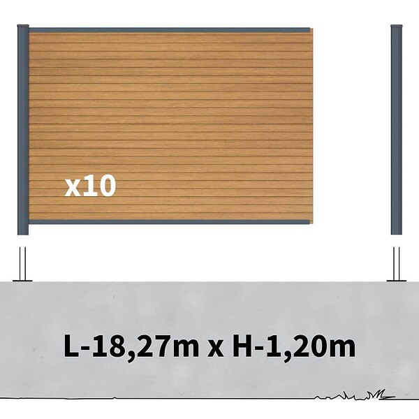 DECKLINEA - Kit clôture composite sur muret poteau sur platines - SANTOS Cèdre H-1,2m - large