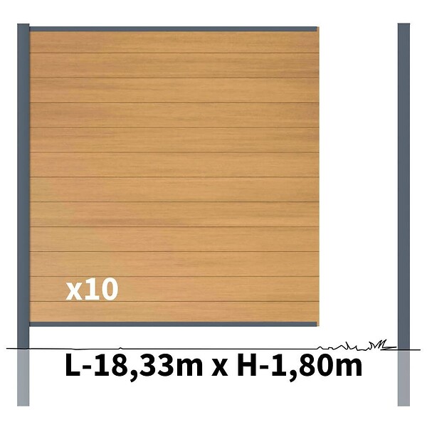 DECKLINEA - Kit clôture composite poteau à sceller - CRUZ Cèdre H-1,8m - large