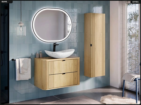 OTITEC - Ensemble de meubles sous vasque - 80 cm - avec Plan - Colonne - OLIVE - Chêne - large