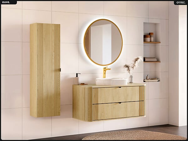OTITEC - Ensemble de meubles sous vasque - 120 cm - avec Plan - Vasque - Colonne - OLIVE - Chêne - large