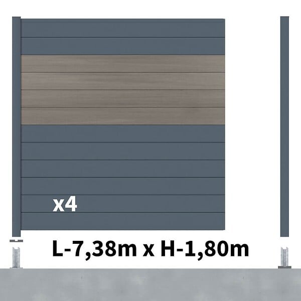 DECKLINEA - Kit clôture aluminium poteau sur platines - BAHIA & CRUZ Argent H-1,8m - large
