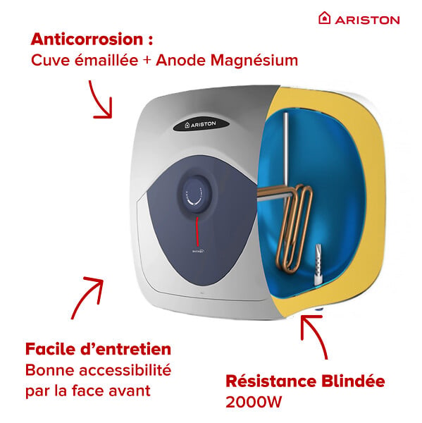 ARISTON - Chauffe-eau electrique ARISTON Blu Evo sur-évier - 30 l - large