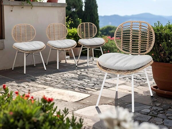 JARDILINE - Lot de 4 Chaises de jardin en résine tressée FLORES avec coussin chiné gris/beige - large
