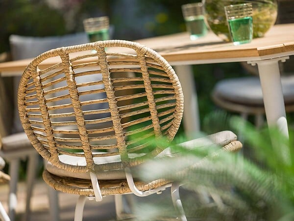 JARDILINE - Lot de 4 Chaises de jardin en résine tressée FLORES avec coussin chiné gris/beige - large