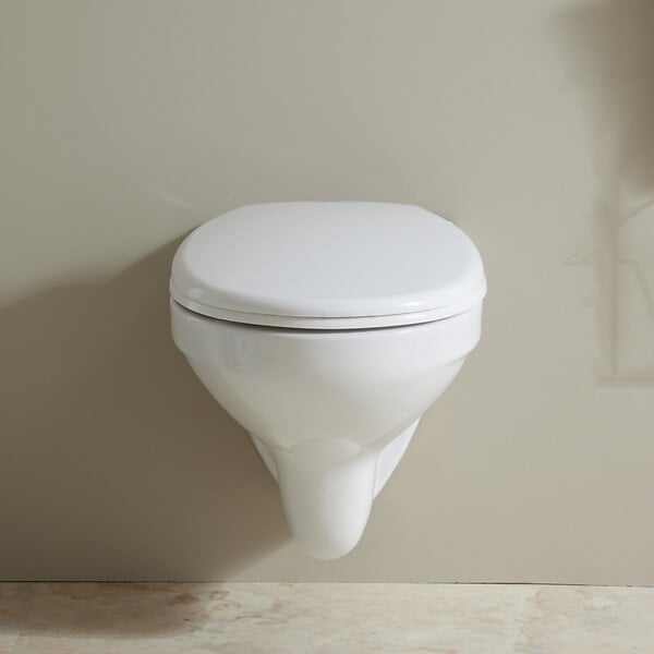 GODART - Cuvette WC suspendu NF avec bride en céramique + abattant blanc - Sydney - large