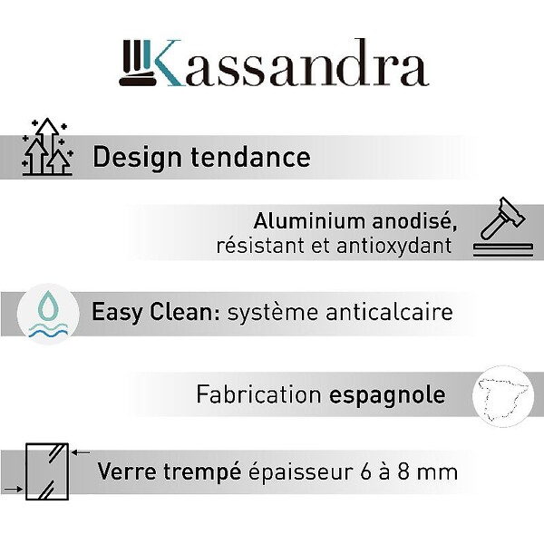 KASSANDRA - Paroi de douche fixe FRESH PERIMETRAL noire verre cannelé 120 cm - large