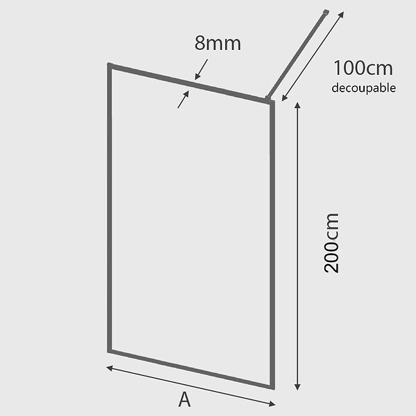KASSANDRA - Paroi de douche fixe FRESH PERIMETRAL noire verre cannelé 100 cm - large