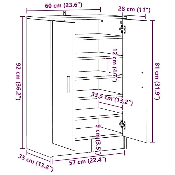 VIDAXL - vidaXL Meuble à  chaussures Sonoma gris 60x35x92 cm Bois d'ingénierie - large