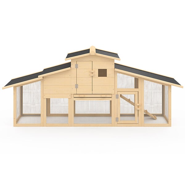 ID MARKET - Poulailler VIP avec pondoir et clapier double XXL en bois - large