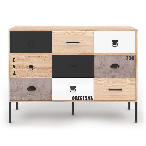ID MARKET - Buffet 3 portes 3 tiroirs 110 cm SACRAMENTO design industriel - large