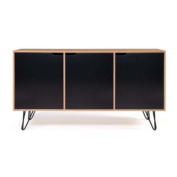 ID MARKET - Buffet bas vintage 113 cm NOEMI 3 portes bois pied épingle - large