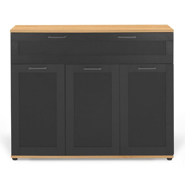 ID MARKET - Buffet 100 cm VITO 3 portes et 1 tiroir noir et plateau bois - large