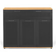 ID MARKET - Buffet 100 cm VITO 3 portes et 1 tiroir noir et plateau bois - vignette