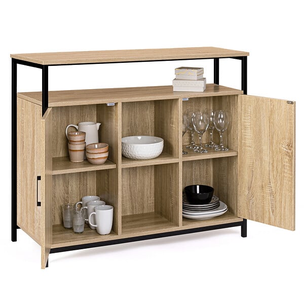 ID MARKET - Ensemble meubles de salon buffet, table basse relevable et meuble TV DETROIT design industriel - large