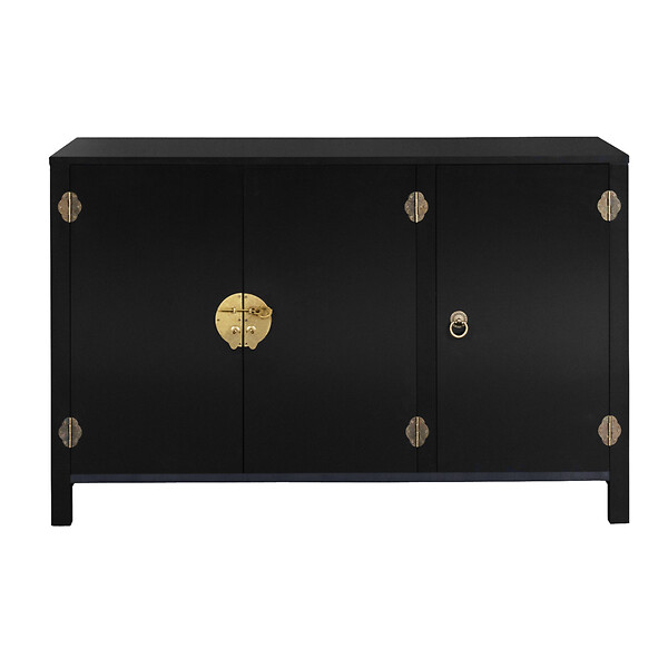 ID MARKET - Buffet bas 110 cm YANG 3 portes bois noir - large