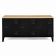 ID MARKET - Buffet bas 113 cm ESTER 3 portes métal noir plateau bois design industriel - vignette