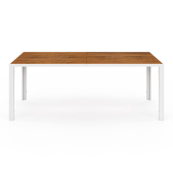 ID MARKET - Salon de jardin NOUMEA table 190 cm plateau verre trempé effet bois et 8 chaises empilables blanc et bois - large