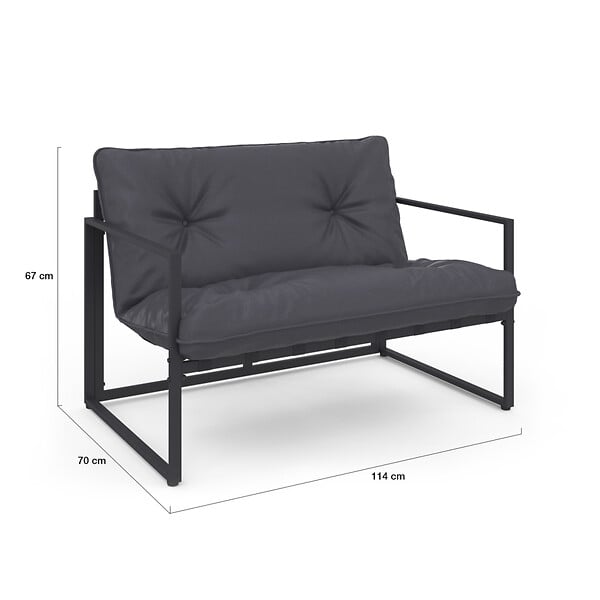 ID MARKET - Salon de jardin bas NAIROBI 6 places en acier gris anthracite - large