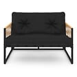ID MARKET - Salon de jardin bas RIO 6 places structure métal noir, cordage effet rotin clair et coussins noirs - vignette