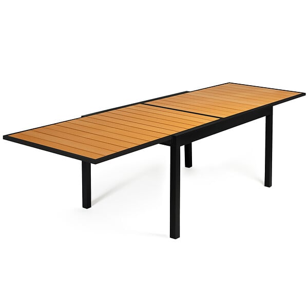 ID MARKET - Salon de jardin POLY table extensible 135-270 CM et 12 chaises bois et noir - large