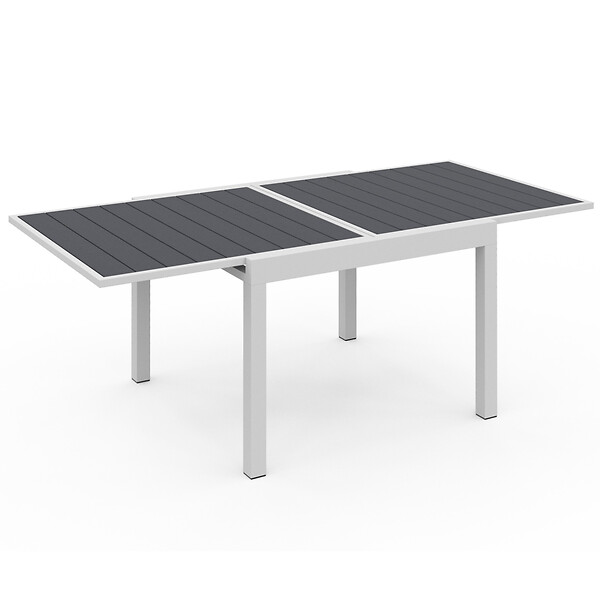 ID MARKET - Salon de jardin POLY table extensible 90-180 CM et 8 chaises blanc et gris - large