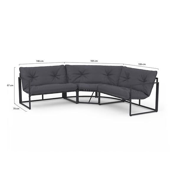 ID MARKET - Salon de jardin bas NAIROBI 8 places salon d'angle en acier gris anthracite - large