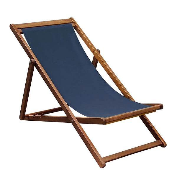 OVIALA - Lot de 2 chiliennes en acacia inclinables 3 positions bleu foncé - Houlgate - large