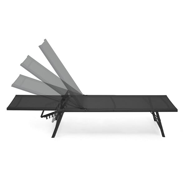 ID MARKET - Lot de 2 transats de jardin inclinables KAILUA en acier noir et toile noire - large