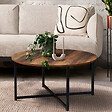 ID MARKET - Table basse ronde HAWKINS 80 cm bois foncé design industriel - vignette