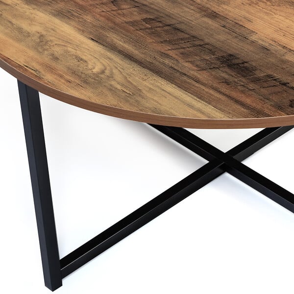 ID MARKET - Table basse ronde HAWKINS 80 cm bois foncé design industriel - large
