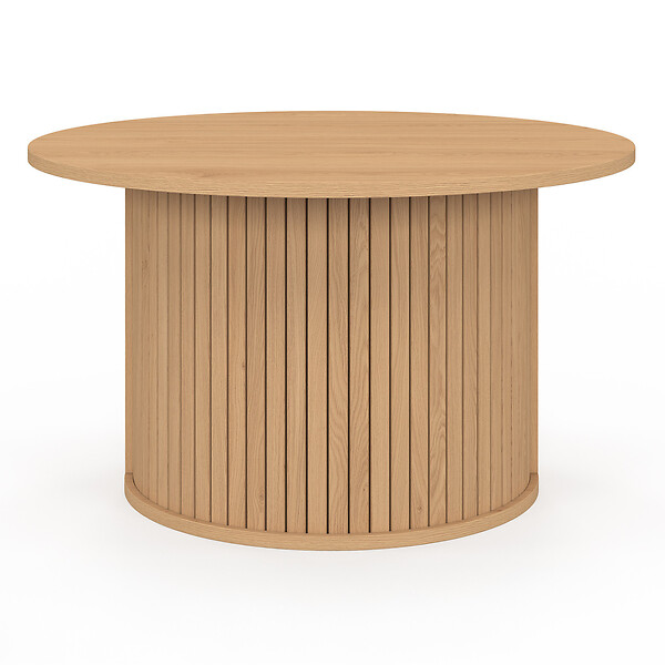 ID MARKET - Table basse ronde JULIETTE 70 cm lattes tasseau bois coloris chêne - large