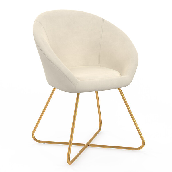 ID MARKET - Fauteuil forme oeuf ANGELINA beige en velours pieds croisés dorés - large