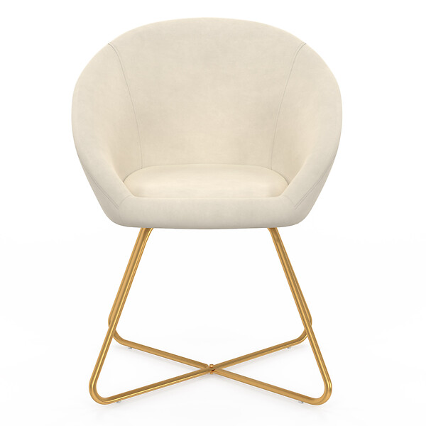 ID MARKET - Fauteuil forme oeuf ANGELINA beige en velours pieds croisés dorés - large